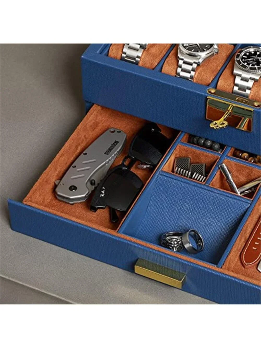ROTHWELL 10-Slot Watch Box in Leather with Valet Drawer, Luxury Watch Case